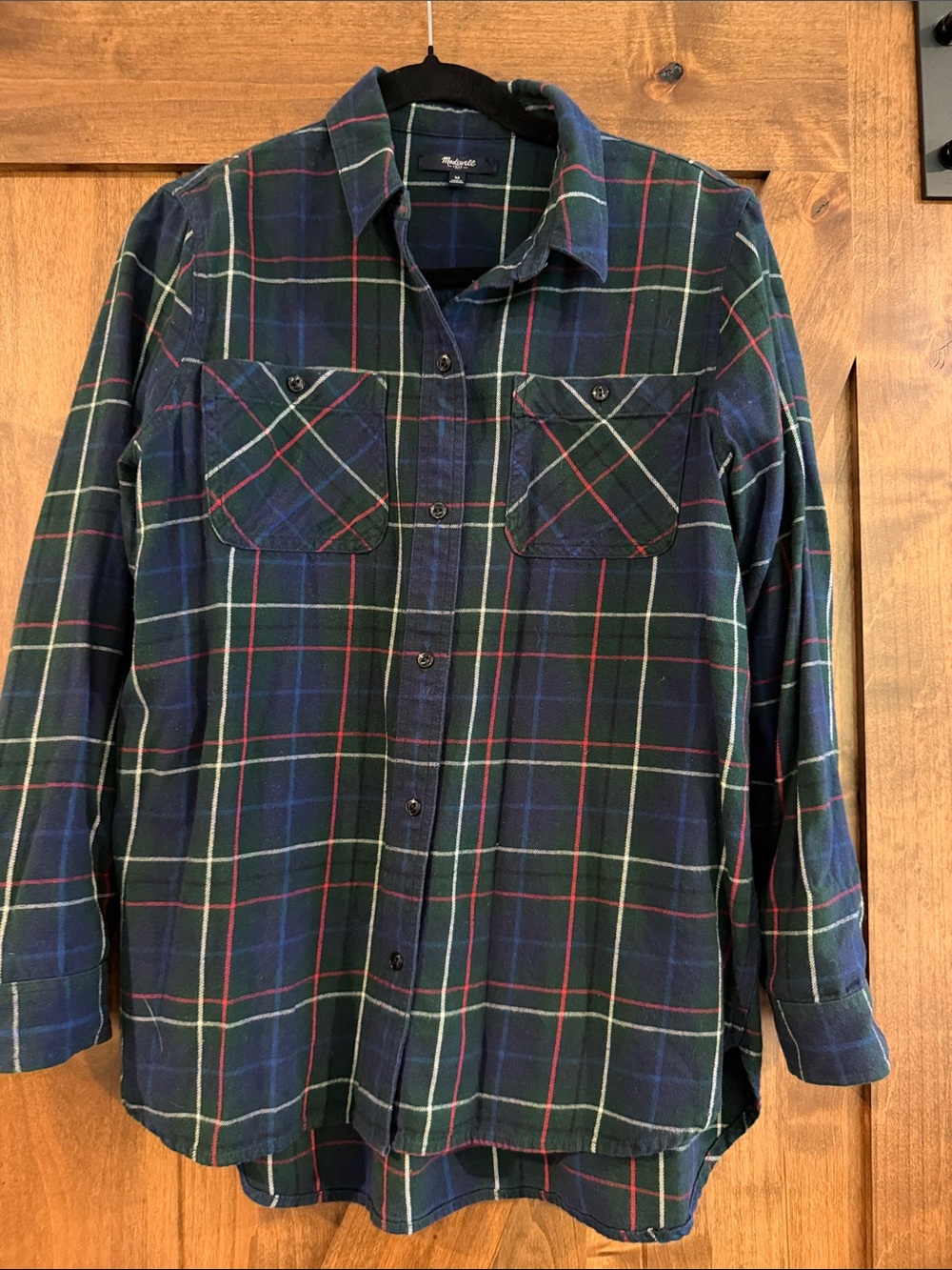 MADEWELL Green and Navy Plaid Tartan Long Sleeved Flannel Women's Size Medium